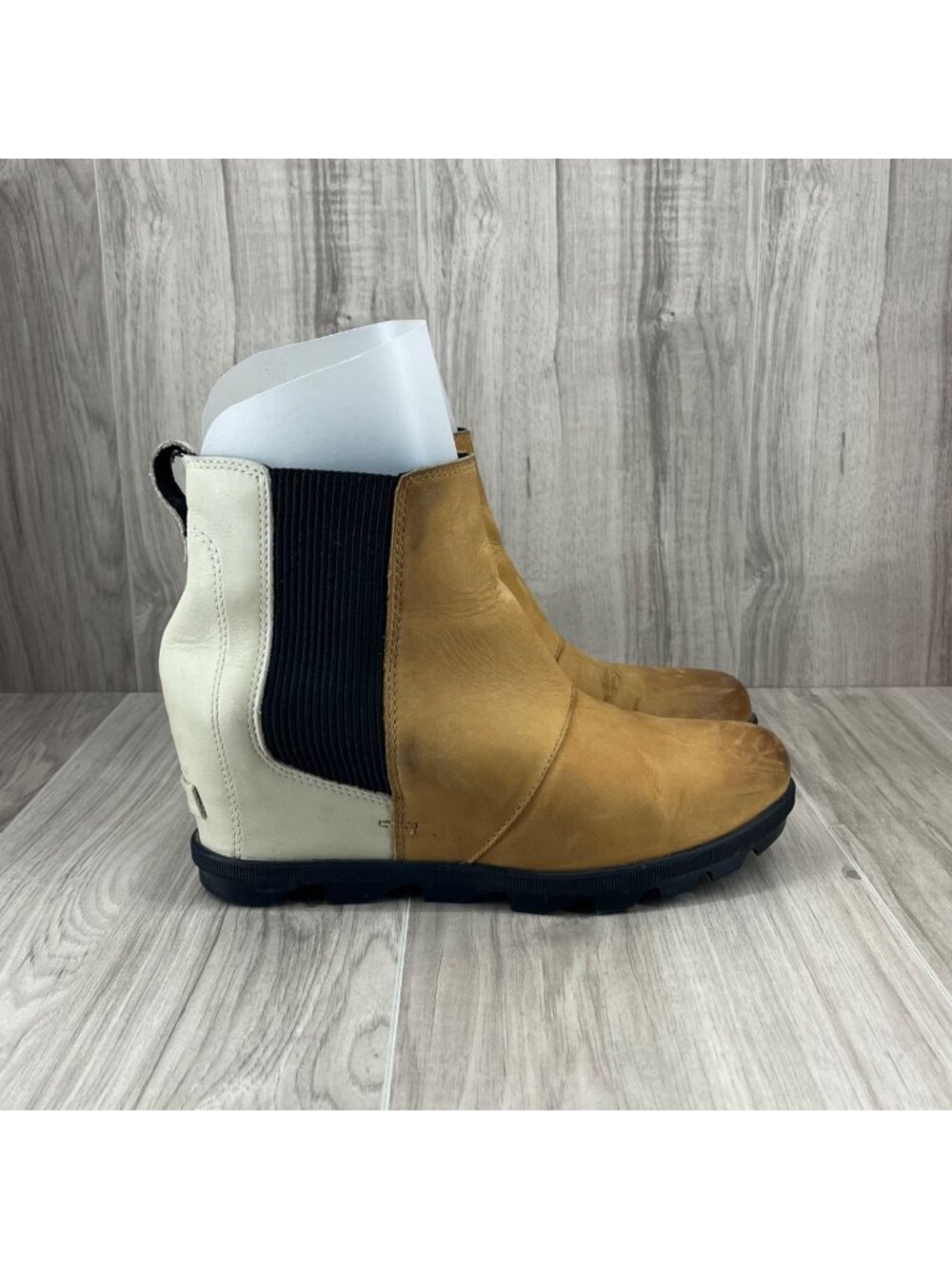 Sorel Ankle Boots Womens 10 Joan of Arctic Tan Leather Hidden Wedge Booties